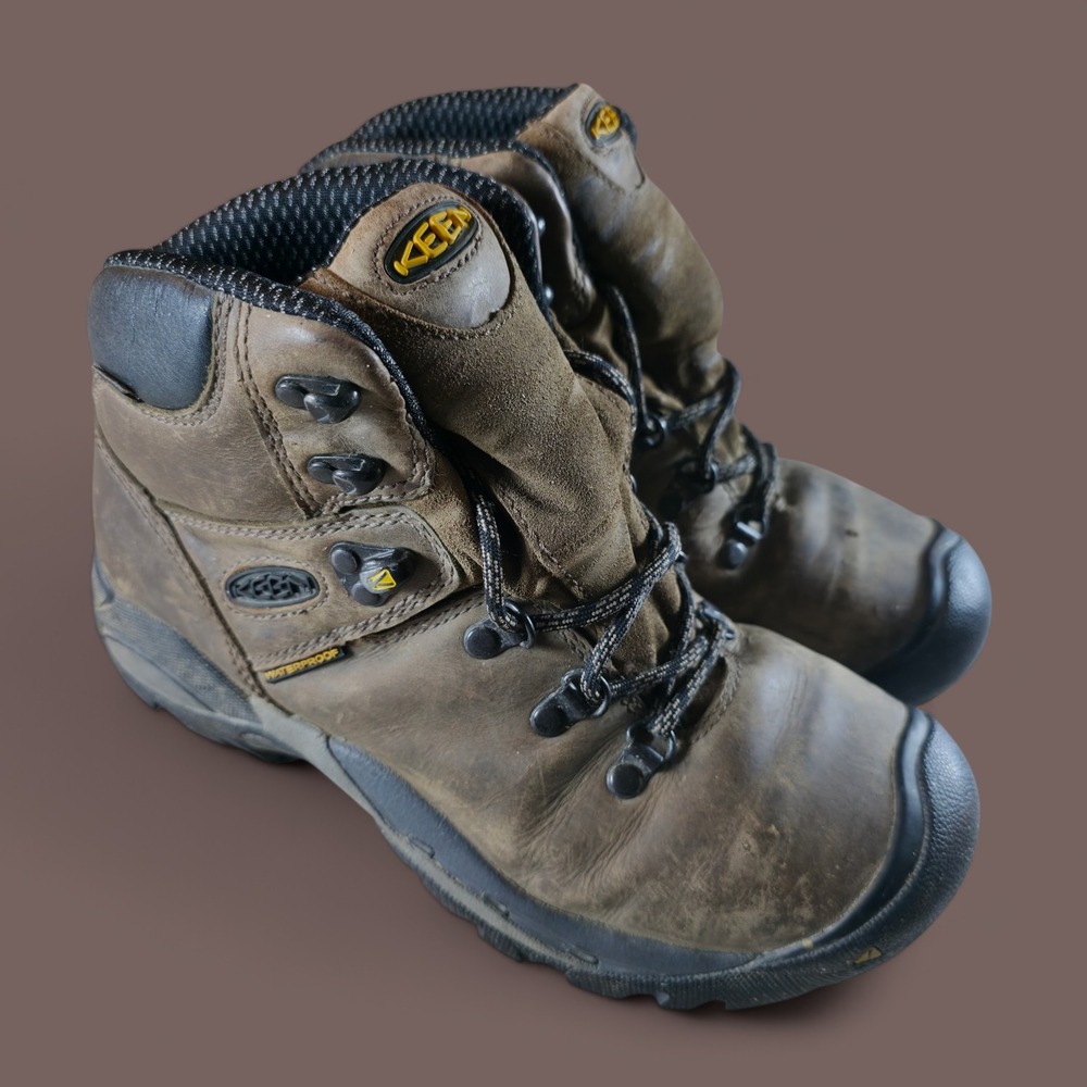 KEEN ASTM F2413-05 6" Men's Boots Size  7.5 Dark Earth Brown Black Steel Toe